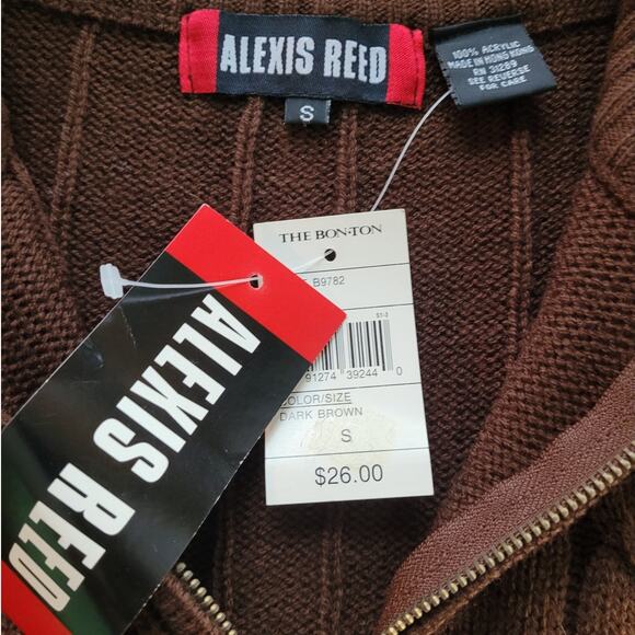 NWT Vintage 90s Bon-Ton Alexis Reed Brown 1/4 Zip Sweater Mens Small Deadstock - Picture 2 of 7